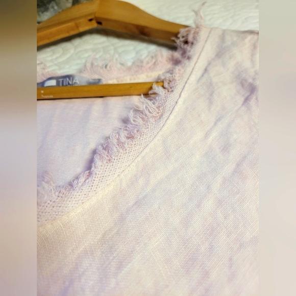 Tina Stephens | 100% Linen Fringe Tank Top | Pink | Size Small - Picture 2 of 10